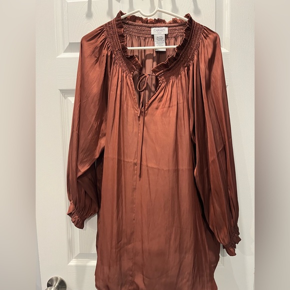 Carmen Caramel Brown Polyester Blouse. - Picture 1 of 3